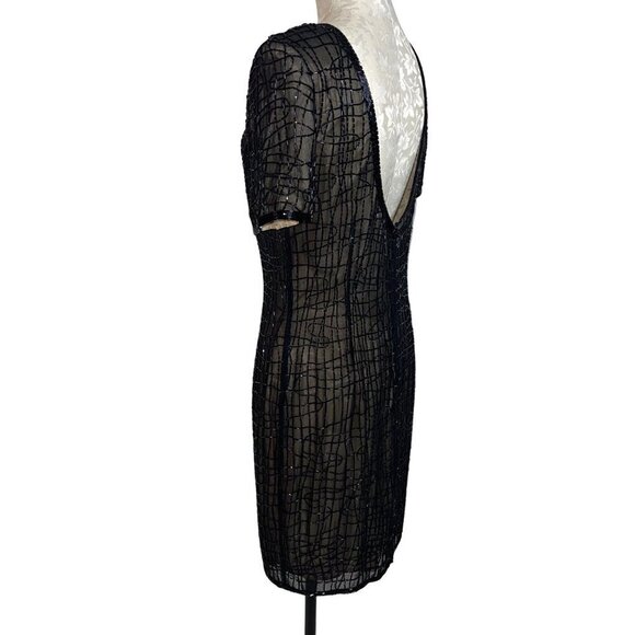 A.J. Bari Womens Dress Black Size 12 Vintage Beaded Shift Pure Silk Cocktail - Picture 3 of 16
